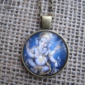 Ganesha Glass Cabochon Pendant Necklace